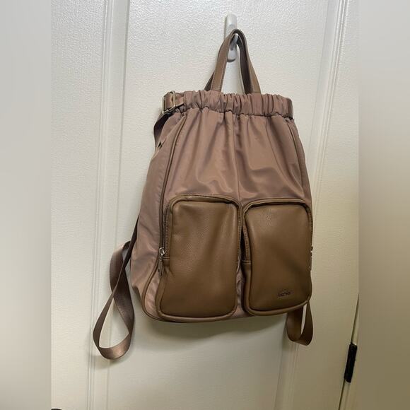 Prune beige nylon and faux leather Backpack handbag - Picture 8 of 11